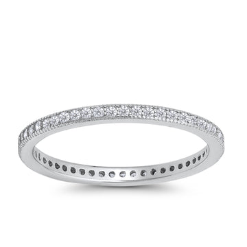 Stackable Full Eternity Wedding Band Rings Simulated CZ 925 Sterling Silver